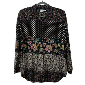 Caliche 80’s Style Button‎ Down Medium Mixed Floral Polka Dot Print Cottagecore